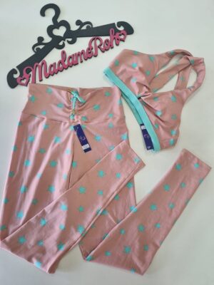 Conj Calça rosa e azul estrelado