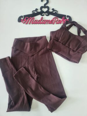 conjunto poliamida friso marrom chocolate