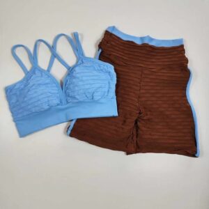 Conjunto Short Brocado Marrom e Azul