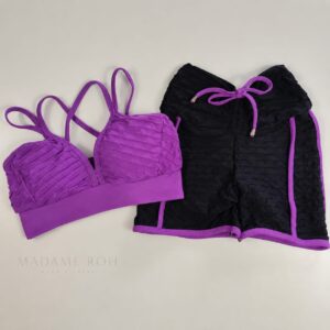 Conjunto Short Brocado Roxo e Preto