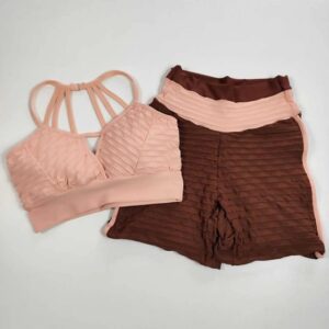 Conjunto Short Brocado Marrom e Rosa